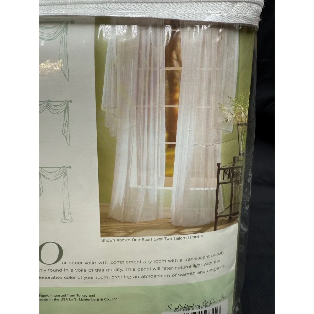 S. Lichtenberg Roma Black Sheer Voile Window Scarf Valance 59 x 216 Curtain New